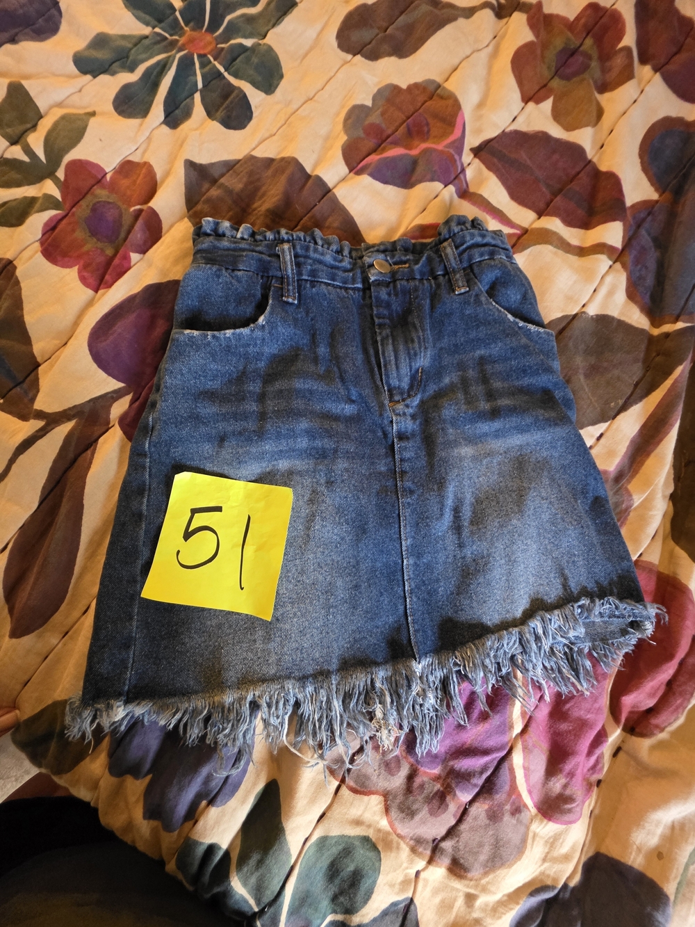 Hayden Dark Blue Denim Mini Skirt with Frayed Hem